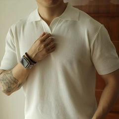 HEARUJOY - Summer Men's Clothing Luxury Knit V Neck Short-sleeved Polo Shirt Solid Color Leisure Korean Popular Streetwear Slim Knitwear