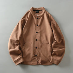 HEARUJOY - Autumn Men's Sold Color Bomber Jacket Double-sided Knitted Japanese Men's Sports Leisure Baseball Collar Single-breasted Jacket