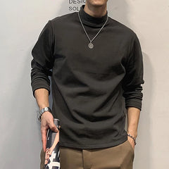 HEARUJOY - Autumn and Winter New Temperament Versatile Commuting Men's Clothing Fashion High Collar Simplicity Solid Color T-shirt