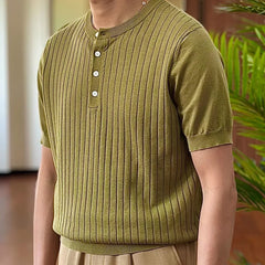 HEARUJOY - Cotton Blend Breathable Comfortable Trendy Knitted T Shirt Homme Top Quality T-Shirt Man Henry Neck Short Sleeved T-shirt Man