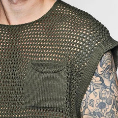Hearujoy Green Knit Mesh Vest Men Transparent Sexy Men's Tank Tops Red See Through Men's Clothing Sleeveless Tee Streetwear