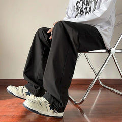 HEARUJOY - Autumn Pants Men Solid Chic Wide Leg Trousers Cozy Baggy All-match Streetwear Teens Joggers Men Korean Couples Sweatpants