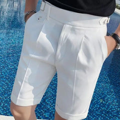 HEARUJOY - Fashion Summer Men British Style Naples Suit Shorts Smart Casual Paris Waist Buckle Button Knee Length Pants Shorts Streetwear