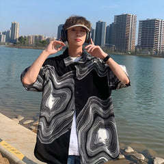 Hearujoy Summer Short Sleeved Shirt Men Retro Printed Shirt Men Streetwear Loose Ice Silk Shirt Mens Hawaiian Shirts Plus Size M-5XL