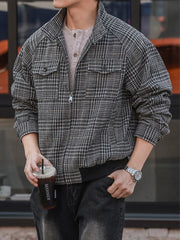 HEARUJOY - New Casual Zip-up Stand Collar Men's Jackets 2025 Autumn Winter Outdoor Fashion Houndstooth Jacket Coats men Stylish Outerwear