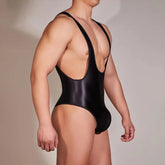 Hearujoy Mens Body Shaping Sexy Satin Suspender Jumpsuit 2024 New Comfortable Simple Tight Solid Color Home Pajamas Jumpsuit For Men