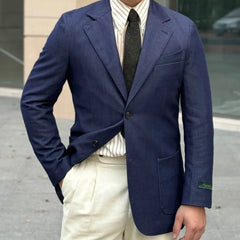 HEARUJOY - British Men Blazer Hombre Fashion Denim Blue Blazer Homme Suit Jacket Chaqueta Hombre Formal Trendy Men Blazer Masculino Jacket