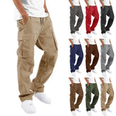 HEARUJOY - Men's Workwear Pants, Drawstring Casual Hiking Pants, Jogging Sport Pants, Cotton Loose Straight-leg Sport Pants