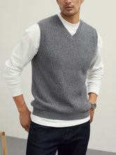 HEARUJOY - Casual Simple Solid Color All-match Knit Vest Mens Autumn Trendy Slim V Neck Tank Tops Men Leisure Sleeveless Knitted Camisoles