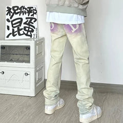 HEARUJOY - New American Spring and Autumn Men's Trendy Splicing Button Zipper Pocket Fashion Versatile Loose Straight Casual Jeans