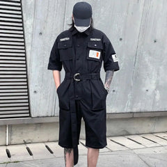Hearujoy Autumn Street Short Sleeve American Jumpsuit Men's Jumpsuit Suit Motorcycle Removable Pants Hip-Hop Leg Pants