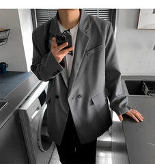 HEARUJOY - Loose Blazers Men Leisure Trendy Coat One Button Suit Jackets fashion Male Daily Streetwear All-match Simple Suit-tops hip hop