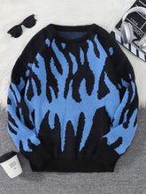 HEARUJOY - New Popular Fire Pattern Pullover Ripped Sweater Casual Round Neck Knitted Men's Gift Pullover