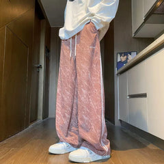 HEARUJOY - Corduroy Men's Spring and Summer American High Street Trendy Brand Straight Sports Striped Trousers