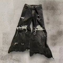 Hearujoy Y2k Baggy Jeans High Street Slouchy Hip Hop Wide Leg Jeans Men and Women Loose Ripped High Waist Floor Mopping Pants Streetwear