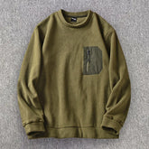 HEARUJOY - Men's Round Neck Casual Fleece Sweater Shirt Trend Versatile Chest Zipper Pocket Warm Pullover Tops