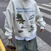 HEARUJOY - New in Y2K Vintage Grey Sweatshirt Men's Loose Fit Autumn Crewneck Pullover Hoodies High Street Sudaredaras Hombre