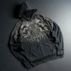 Hearujoy Y2K New Washed Hoodie American Retro Skull Print Pullover Shirt Men's High Street Hip Hop Harajuku Gothic Punk Loose Sweatshirt
