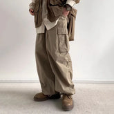 Hearujoy Japanese Wide Leg Cargo Pants Men Vintage Oversize Cargo Trousers Male Loose Casual Streetwear Hip Hop Pocket Autumn