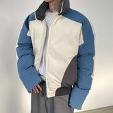 HEARUJOY - Retro Stand Collar Winter Jacket Men Zip Up Patchwork Cotton-padded Lightweight Parkas Spring Unisex Loose Autumn Short Outwear