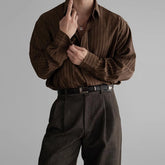 HEARUJOY - New Korean Fashion Men Shirts Light Luxury Textured Business Striped Long Sleeve Cardigan Tops Leisure High Quality Blouse M-2XL