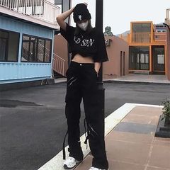 HEARUJOY - High Street Black Multi Zipper Jeans Men Streetwear Baggy Wide Leg Jeans 2025 American Straight Casual Loose Denim Cargo Pants