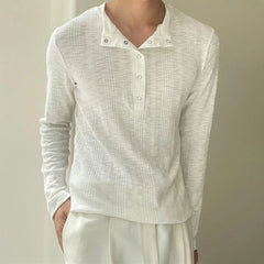 HEARUJOY - American Street Fashion Simple Slim Fit Solid Color Knitted Long-Sleeved Shirt Mens Design Lazy Casual Slim Fit Bottoming Shirt