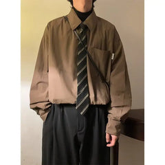 HEARUJOY - Long-sleeved Shirt Men Solid Color Japanese Retro Spring Loose Brown Trendy Versatile Cardigan