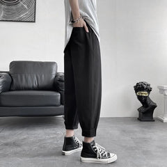 HEARUJOY - Summer Loose Solid Color Thin Men's Casual Harem Pants Harajuku Fashion Aesthetic Korean Style Designer Male Cropped Trousers