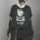 Hearujoy 2024 Fashion Vintage Graphic Tshirts Contrast Aesthetic Y2k Tops Men's  Detachable Long Sleeve Harajuku Streetwear Tee Shirts