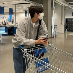 Hearujoy 2024 Spring New Korean Fashion Stand Collar Sweatshirts for Men Loose Casual Solid Color Long Sleeve Pullover Hoodies for Men