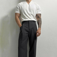 HEARUJOY - Summer New Men's Solid Color V-Neck T-Shirt American Retro Fashion Trend Simple Casual Loose Breathable Niche 2025 Men's Tops