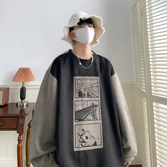 HEARUJOY - Mens Crewneck Sweatshirt Men Graffiti Oversized Japanese Streetwear Hip Hop Black Hoodie Men Sweatshirts Hoodies