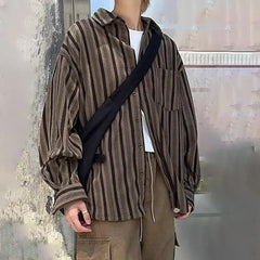 HEARUJOY - Spring and Autumn Fashion Loose Shirt Men's American Street Silhouette Retro College Style Handsome Y2K Long Sleeve Top Men