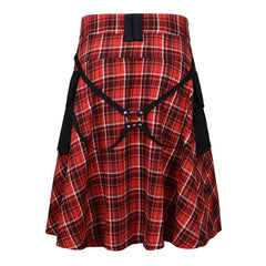 Hearujoy Mens Plaid Pleated Pocket Scottish Skirt 2024 New Genderless Fashion Youth Casual Medieval Retro Simple Steampunk Skirt Unisex