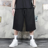 HEARUJOY - XS-4XL Mens Cropped Pants Plain Drawstring Casual Pants Streetwear Fashion Hip-Hop Harem Wide-Leg Trousers Men'S Wear New