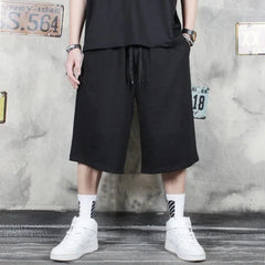 HEARUJOY - XS-4XL Mens Cropped Pants Plain Drawstring Casual Pants Streetwear Fashion Hip-Hop Harem Wide-Leg Trousers Men'S Wear New