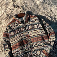 HEARUJOY - Cuban Colored Numb Ethnic Style Shirt Men Weaving and Embroidered Spring and Autumn Retro Hong Kong Style Shirt Jacket