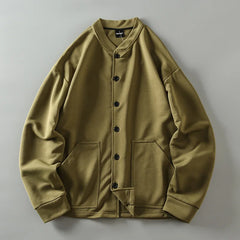 HEARUJOY - Autumn Men's Sold Color Bomber Jacket Double-sided Knitted Japanese Men's Sports Leisure Baseball Collar Single-breasted Jacket