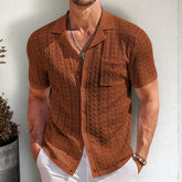 HEARUJOY - Summer New Men's Solid Color Knitted Short-Sleeved Shirt Retro Fashion Casual Trend Simple Loose Seaside Vacation Men's Tops