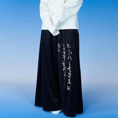 Hearujoy New Chinese Calligraphy Printed Corduroy Wide Leg Pants Men Trendy Brand Drape Straight Pants Man Original Retro Casual Trousers