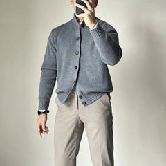 Hearujoy Mens Basic Knitted Jacket 2024 New Genderless Autumn Winter Fashion Youth Comfortable Simple Retro Solid Color Sweater Unisex