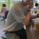 HEARUJOY - Fashion Knitted T-shirt For Men Top Tshirt Loose Fit Knitted Top Regular Length Garment Slight Stretch Material