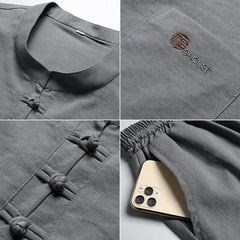 HEARUJOY - Chinese style Shirts + Pants summer 100% Cotton linen Sportswear Men's Casual Sets Male Fashion Chinese style trousers
