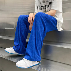 Hearujoy Summer Ice Silk Pants Men Fashion Oversized Wide Leg Pants Men Japanese Streetwear Hip Hop Loose Pleated Pants Mens Trousers