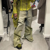 Hearujoy  Gradient Yellow Green Baggy Jeans for Men and Women Straight Patchwork Pocket Casual Denim Trousers Oversize Cargo Pant