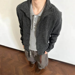 HEARUJOY - Autumn Men's Solid Color Cardigan Long-Sleeved Sweater Japanese Retro Fashion Trend Street Loose Casual Niche Men's Tops