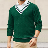 HEARUJOY - Men's Sweaters V-neck Pullover Knitting Tops Spring Autumn Sweaters Knitwear High Quality Jumpers Stripe Splicing Color Clothes