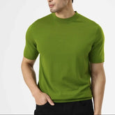 HEARUJOY - New Summer Men Knitted Short-sleeved T-shirt Slim Fit and Slim Solid Color Breathable Knitted Fabric Pullover