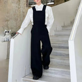 Hearujoy Mens Autumn Winter Solid Color Korean Retro Overalls Genderless Trendy Casual Versatile Wide Shoulder Wide Leg Pants For Men